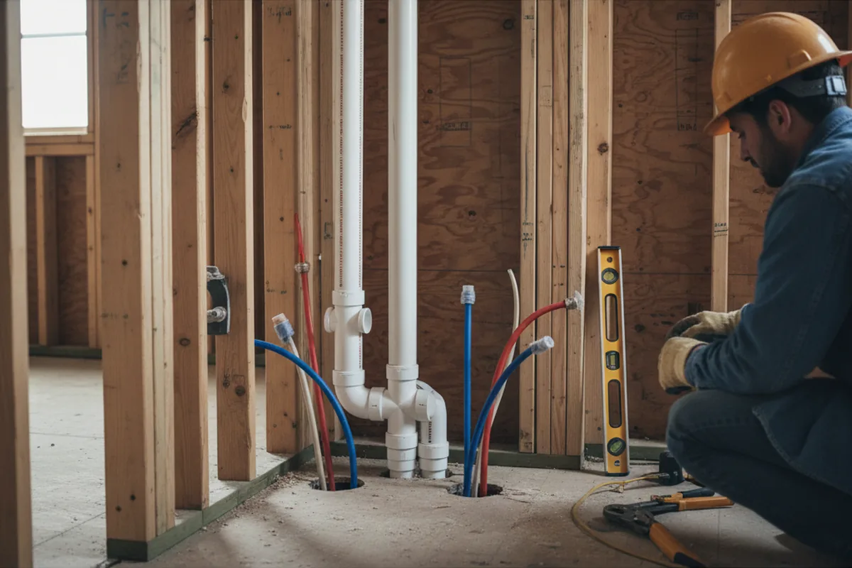Drain and supply rough-in during Sump Pump Repair in Vienna